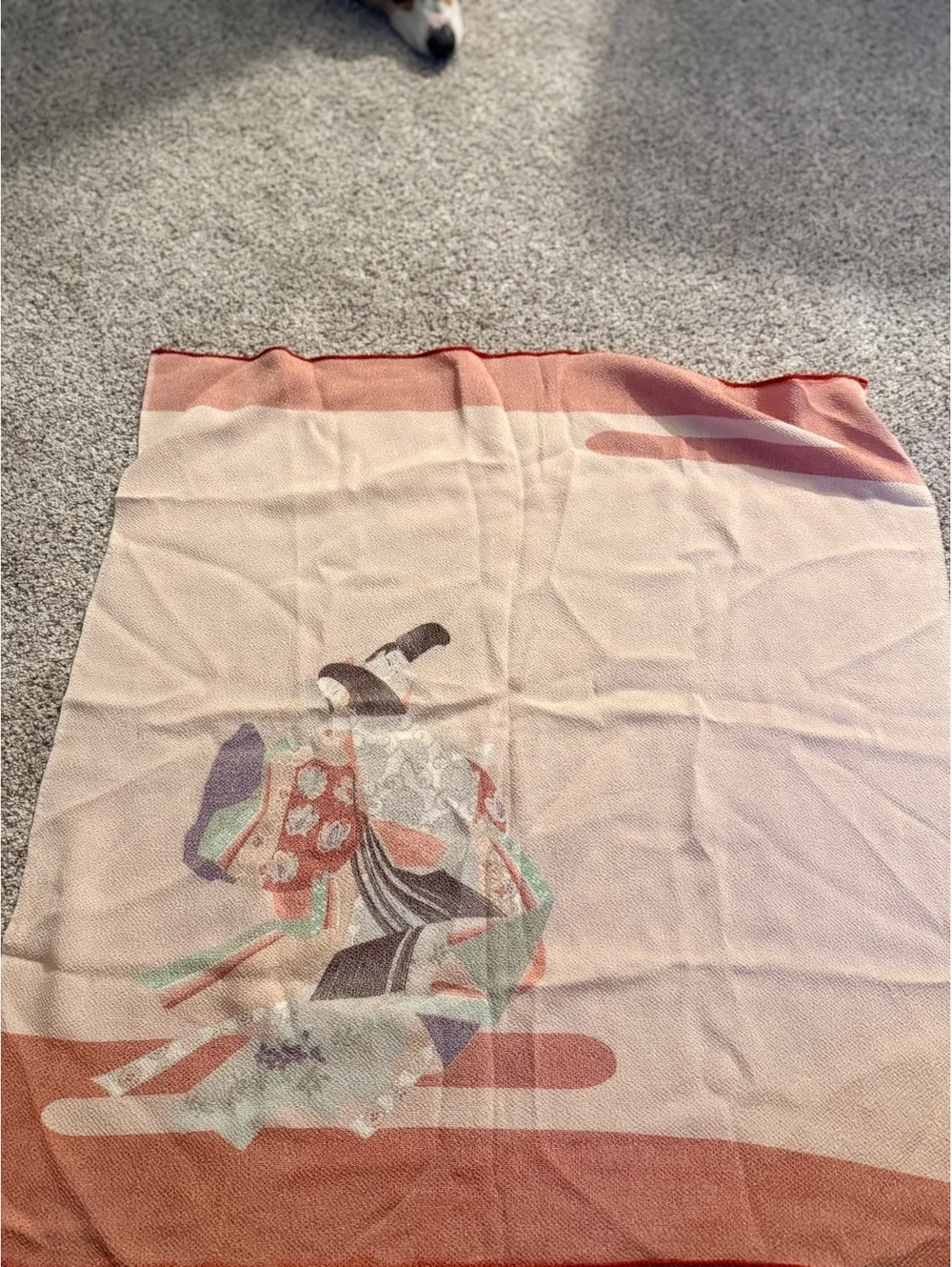 Vintage Japanese Chirimen Furoshiki Scarf 26” Kimono Court Figures Crepe Japan